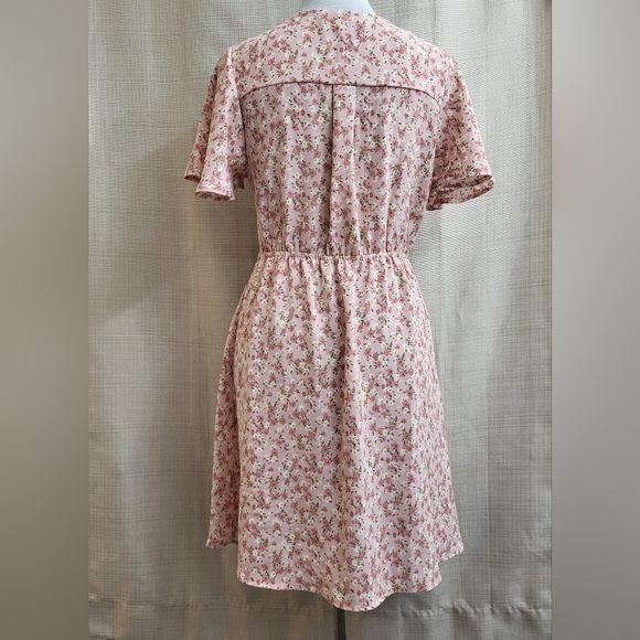 Monteau Los Angeles Pink White Floral Dress Size Medium Boho Prairie Tie Spring - Picture 3 of 11